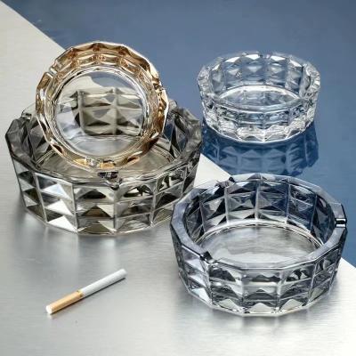 China Contemporary Wholesale Smoking Accessory 2 Color Amber / Gray 3 Sizes 160*55/200*65/127*43mm Ash Tray Plating Glass for sale