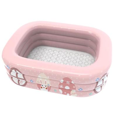 China PVC POOLUCKY Pink Rabbit Pattern Kids Rectangle 130x90x55cm Eco-friendly Inflatable Swimming Pool for sale