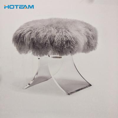 China Round Home Easy Clean Gray Faux Fur Furniture Stool for sale