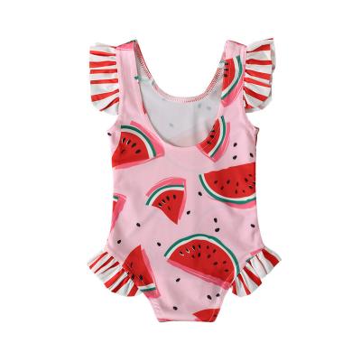 China Cute Reversible Children's Watermelon Print Ruffle Sleeveless Swimwear Girl Kids One-Piece Swimsuit for sale