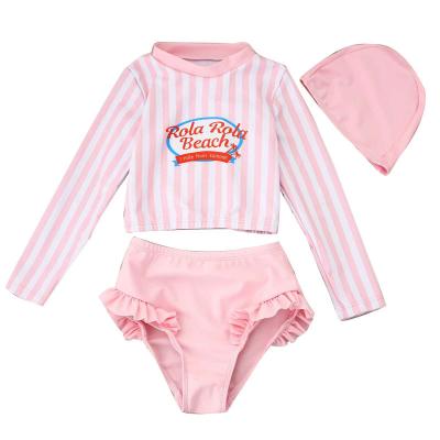 China Manufacturer 2Pcs QUICK DRY Children's Long Sleeve Bikini Girl Beachwear Sets Kids Letter Printed Swimwear for sale