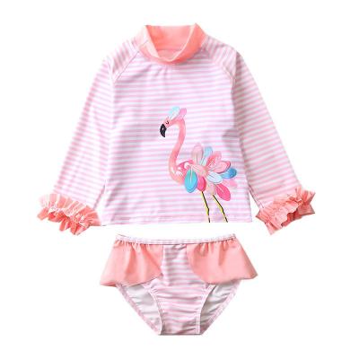 China Reversible Baby Swimwear Child Animal Flamingo Printed Two Piece Swimsuit Cartoon Swimwear For Girl for sale