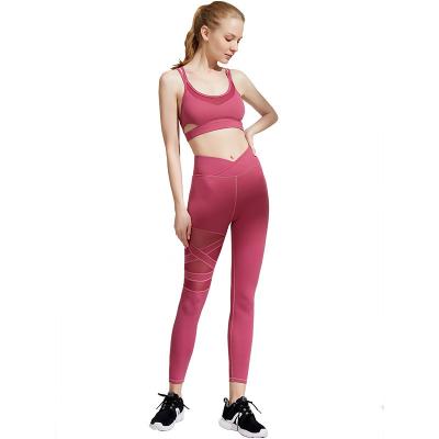 China QUICK DRY Woman Gym Sets 2 Piece Cross Bra Sports Running Gaiters Gym Clothing Yoga Suit Back Seamless Yoga Set for sale