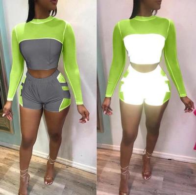 China Wholesale Cheap Stylish Sweatsuit QUICK DRY Mesh Reflective Custom Tracksuit 2 Pieces Sets Short Women for sale