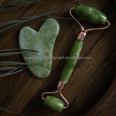 China Stone Pink Rose Quartz Gua Sha Nephritis Massage Anti Aging Face Lift Therapy Set Natural Jade Roller For Face Neck for sale