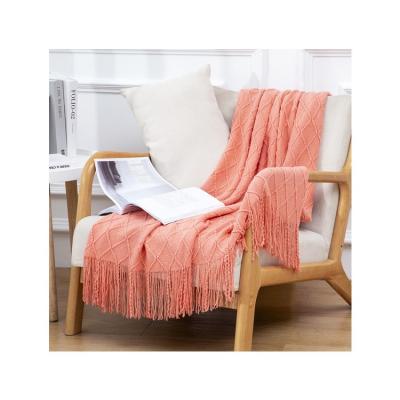 China Wholesale 100% Wearable Acrylic Super Soft Textured Blanket Lightweight Knitted Solid Decorative Throw Blanket For Bed Sofa for sale