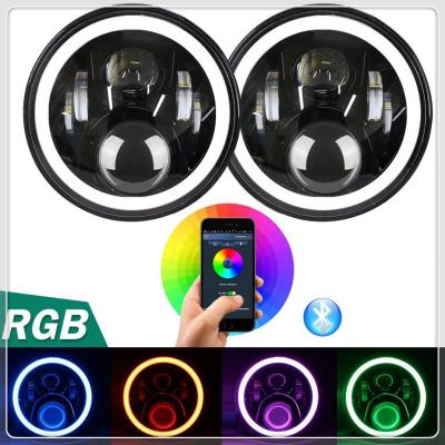 China Bluetooth control 7 inch rgb halo rings jeep wrangler led headlight for sale