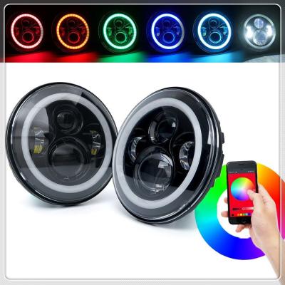 China Phone App Control RGB 7 inch offroad headlight high lumens 7 inch RGB round led headlight for jeep wrangler headlamp for sale