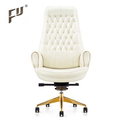 China FURICCO Design Luxury Swivel Boss Chair Genuine Leather Executive Office Swivel Chair with Wood Base for sale