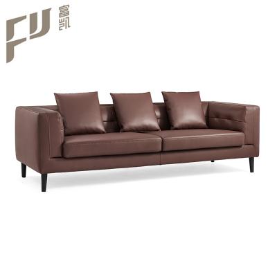 China Waterproof Commercial Reception 3 Seater Upholstered Genuine Leather Office Sofa for sale