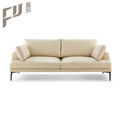 China Waterproof Elegant White Low Armrests 3 Seater Genuine Leather Office Sofa With Chromed Metal Feet for sale