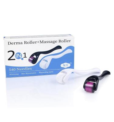 China Anti-Hair Removal 2 in 1 Derma Roller and Facial Massager Roller Set for Anti Aging, Improve Facial Contour, Complexion, Wrinkle Reduction and Firmness for sale