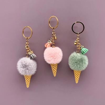 China 2022 Wholesale Soft Hand Feeling Bag Accessories Cute Product Puff Keychain Cute Fluffy Keychain Ice Cream Key Chain for sale