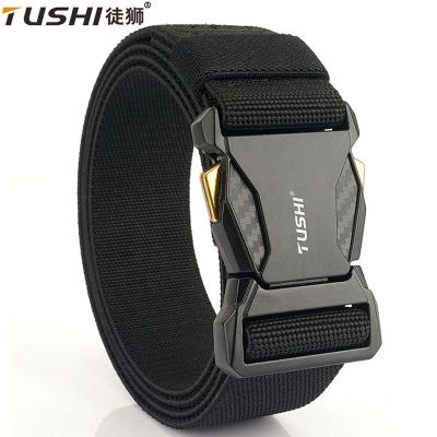 China ALLOY TUSHI Tactical Belt Outdoor No Hole Belt Stretch Elastic Hunting Hiking Sports Fabric Metal Buckle Nylon Belt Wholesale Factory for sale