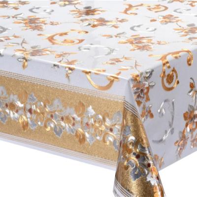 China Wholesale luxury waterproof mantel 3D gold PVC tablecloth embossed roll made in China for sale