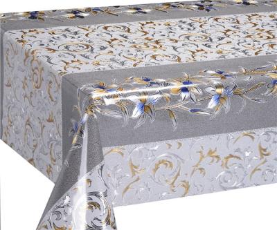 China Wholesale Waterproof Polyester Fabric Backing PVC Golden And Silver Embossed Tablecloth For Home for sale