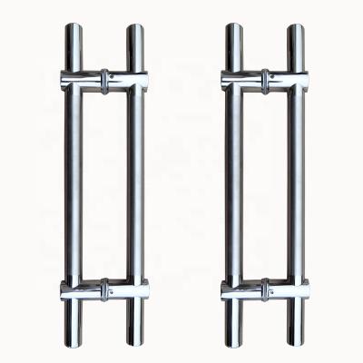 China Stainless Steel Tube Round Mirror Glass Door Easy Installation H Type Handle for sale