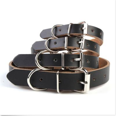 China Custom Size Black Leather Pet Stocked Cat Adjustable Collars With Metal Buckles Dog Collars For Pet Training for sale