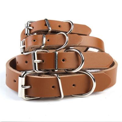 China Comfortable Leather Adjustable Cow Pet Collars XS-L Brown Pet Puppy Collar Stocked Neck Buckle Advance For Dog Cat for sale