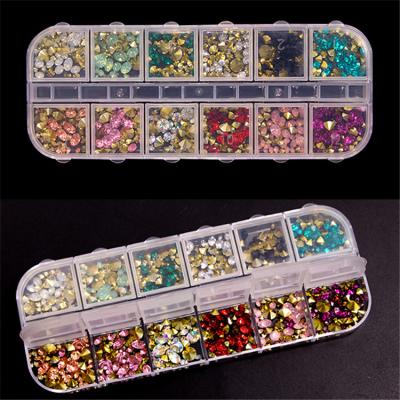 China Professional Metal Nail Art Glass Crystal Fake Stones Mixed 12 Kinds Flat Shape Stone Nail Diamond Jewelry Tool for sale