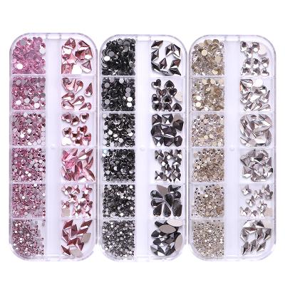 China Plastic Wellflyer NABD--002-12 12 Kinds Cells 15 Cells 15 Multi Craft Glass Glitter Clear Crystal Rhinestones For Nail Art Transparent Faux Diamond for sale