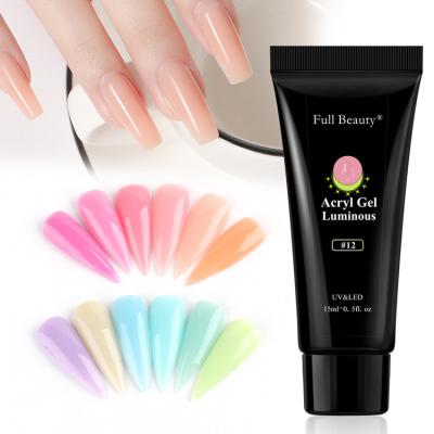 China Hot Sale 15ml Poly Nail Art Gel 12 Colors Acryl Nail Gel Bright Bright UV Polish for sale