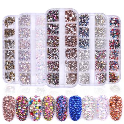 China Nail Art Jewerly Accessory Diy Art Space Box Set Rhinestones Newest Flat Round ab Crystal Mix Size 12 Nail Beauty for sale