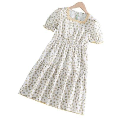 China Fashion / Casual Fashion Short Sleeve Casual Wear Sofe Baby Dress Kid Clothing With Flower for sale