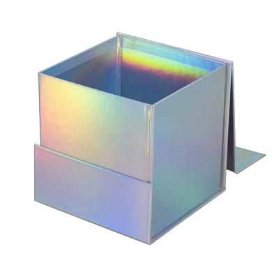 China Recycled Materials Fit Holographic Gift Box With Magnetic Lid For Present Bridesmaid Groomsmen Proposals Packaging for sale