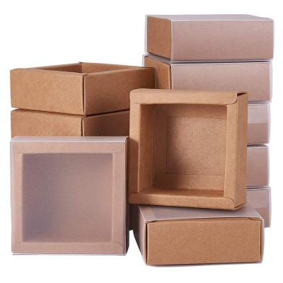 China Recyclable Small Kraft Boxes With Clear PVC Windows Cardboard Drawer Boxes Packaging for sale