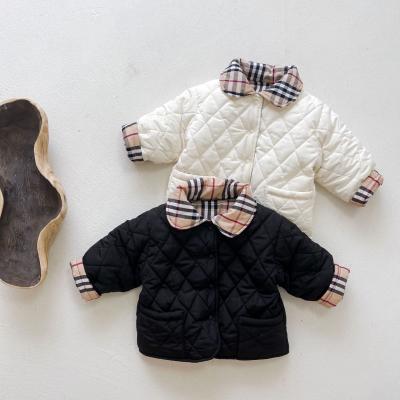 China Hot Sale Anti-Shrink Baby Winter Cotton Coating Wear Rhombus Solid Body With Plaid Collar Jacket Toddler Padded Jacket Button Infant Coat for sale