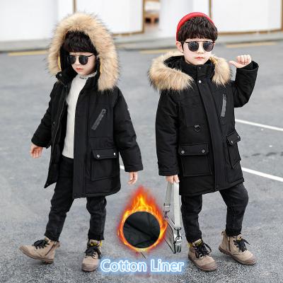 China 2021 Fashion Anti-wrinkle Cotton Coating Fur Hoodie Kids Thick Warm Jacket Overcoat For Boys Children Winter Uses Padded Jacket for sale