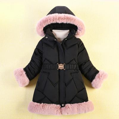 China Anti-Wrinkle Wholesale Cotton Coating Outwear Fleece Fur Collar Hoodie Winter Girl Padded Jacket With Fur Hood Long Slim Thick Warm Down Coat for sale