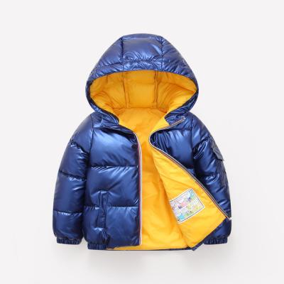 China Shiny Warm Winter White Duck Down Hooded Jacket Kid Coat Winter Duck Down Outwear Deep Zipper Girls and Boys Stripper Jacket for sale