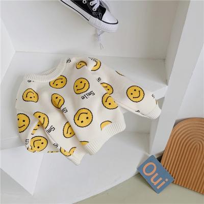 China Anti-pilling Children's Clothing Winter Round Neck Sleeve Smile Face Infant Long Embedded Fleece Sweaters Pullovers for sale