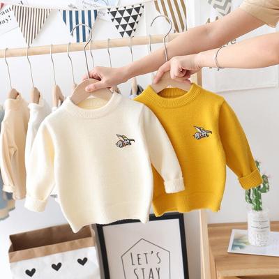 China Anti-pilling Logo Knitted Sweaters Solid Color infant clothing high quality embroidery round collar sweaters boys and girls cause wear for sale