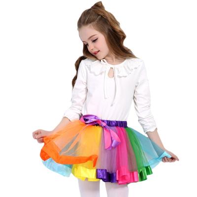 China Factory Wholesale 0-8Y Soft Breathable Tulle Layered Rainbow Tutu Skirts Kid Girl Mini Skirt With Ribbon Children Kids Ballet Petticoats for sale