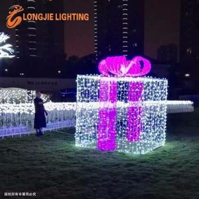 China Longjie Commercial Use Decor 3d Pattern Giant Outdoor Christmas Decoration Gift Box Led Lights for sale