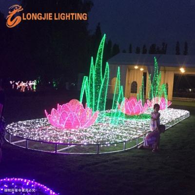 China steel rebar+paint+rope light+string 2d light lit flower plant led 3d lotus pattern for hotel or department outdoor decoration for sale