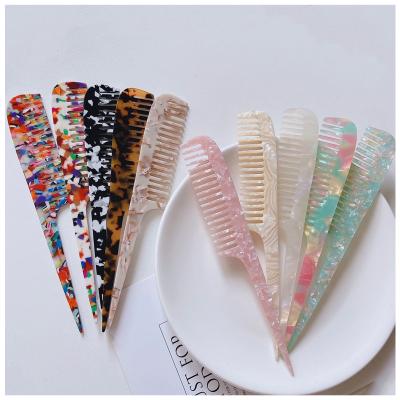 China Hair Accessory Texture Handle The Long Acetate Korean Marble Flat Headed Tail Comb Resin Hairdressing Anti-static Comb for sale