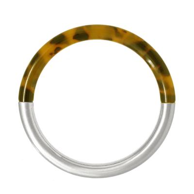 China Wholesale Custom CLASSIC Half Metal Tortoiseshell Stainless Steel Cellulose Acetate Resin Bangle Acrylic For Women Bangle for sale