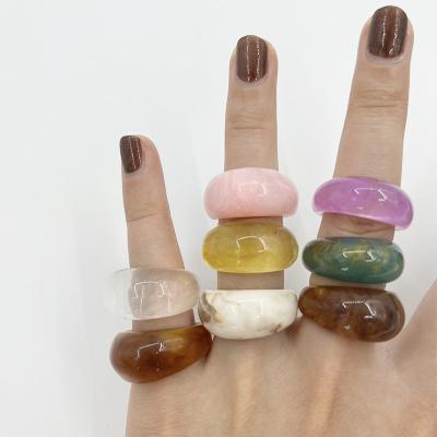 China CLASSIC Fashionable Clear Resin Geometric Ring Colorful Acrylic Round Finger Ring Acetate Domed Ring Jewelry Accessories For Women Girl for sale