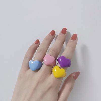 China CLASSIC Cute Color Love Heart Shaped Acetate Resin Rings Candy Heart Domed Rings Chunky Acrylic Statement Trendy Jewelry for sale