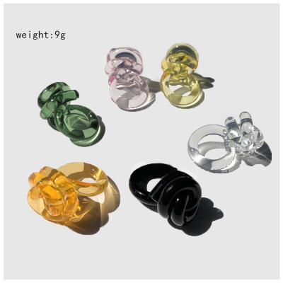 China Fashion TREND Jewelry Wholesale Candy Colored Knot Acrylic Lucite Ring For Woman Birthday Gift Acetate Cellulose Resin Accessories for sale