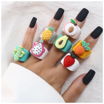 China Fashion Korean Acetate Cute Cartoon Fruit Other Finger Ring Funny Animal Resin Acrylic Ring Set Jewelry for Girl Female for sale