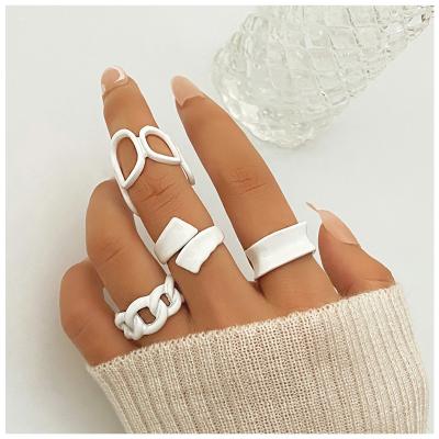 China Other Ring Set Bohemian White Open Ring Set 2023 Fashion Adjustable Fashion Jewelry Acrylic Geometric Cavity for sale