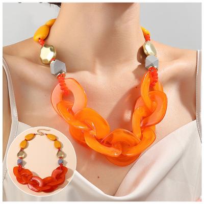 China Fashionable Vintage Summer Necklaces Resin Statement Colorful Acrylic Beaded Long Chain Exaggerated Pendant Necklace For Women for sale