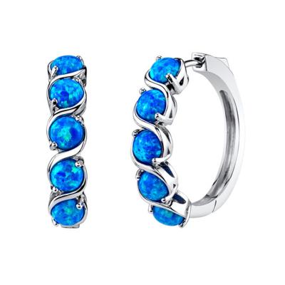 China Wholesale TRENDY 925 Sterling Silver Fashion Jewelry Round Cut Opal Clip On Hoop Earrings Shiny Blue For Women Party And Daily Wear for sale