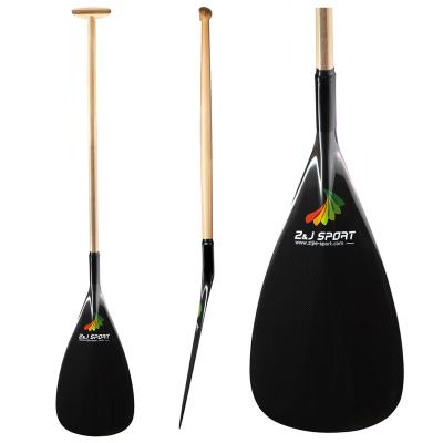 China The Carbon Fiber ZJ Sport Hybrid Outrigger Canoe Paddle with Carbon Fiber Blade and 100% Handcrafted Wooden Straight Shaft for High Performance for sale