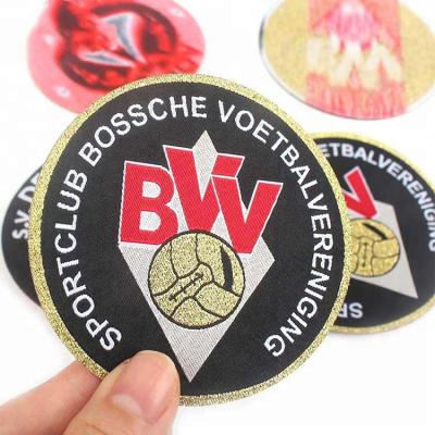 China Viable Wholesale Soccer Team Custom Name Logo DIY Iron On Metallic Wire Woven Patch For Clothes And Bags for sale